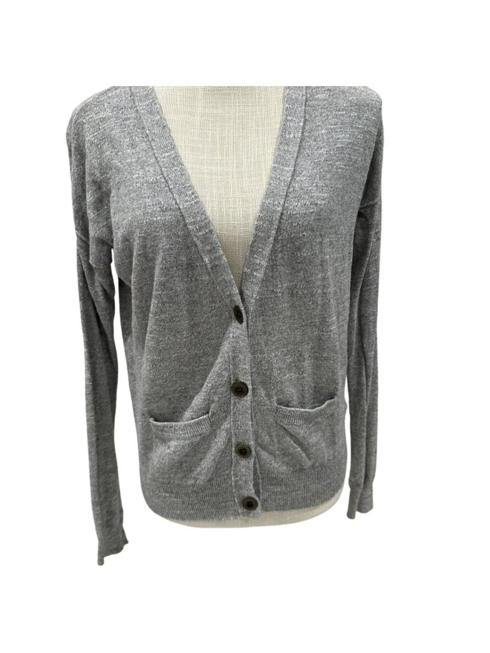 Decree Womens Grey Cardigan Sweater V-Neck Button-Up Long Sleeve XS